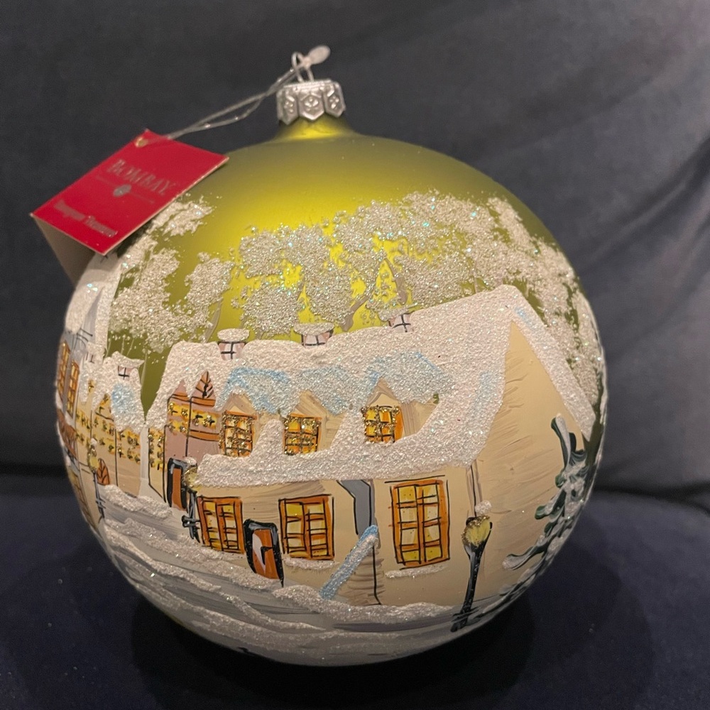 Bombay Green and White Winter Village Ornament